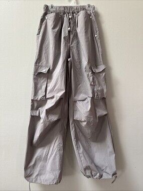 Gray Parachute Pants Elastic Drawstring Waist And Ankle Women’s Small Streetwear